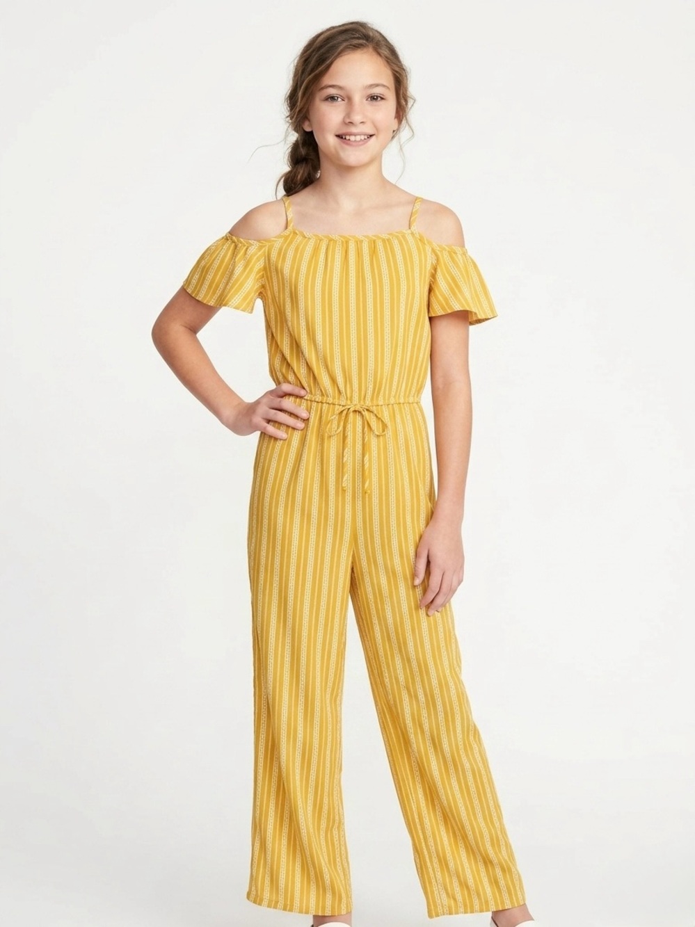 Jenna & Jessie Girls Cold Shoulder Yellow Jumpsuit